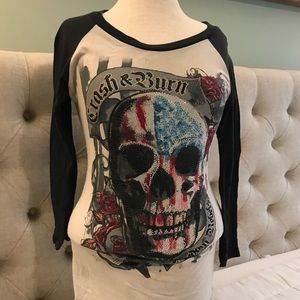 Crash and burn! Baseball tee